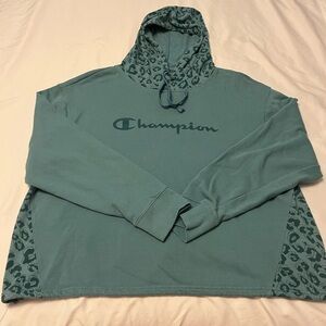 Champion Green/Blue Hoodie with Leopard Details